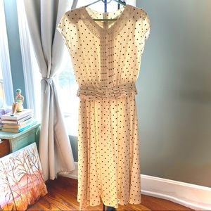 VTG 80s midi cream polka dot dress-27”W
